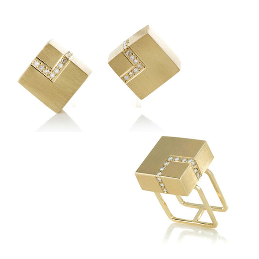 SET of Cuadrato Square Earrings and Ring