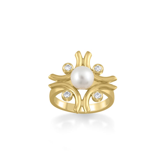 Renaissance Ring cyntia tomi fine jewelry lab-grown diamond pearl K18 yellow gold 